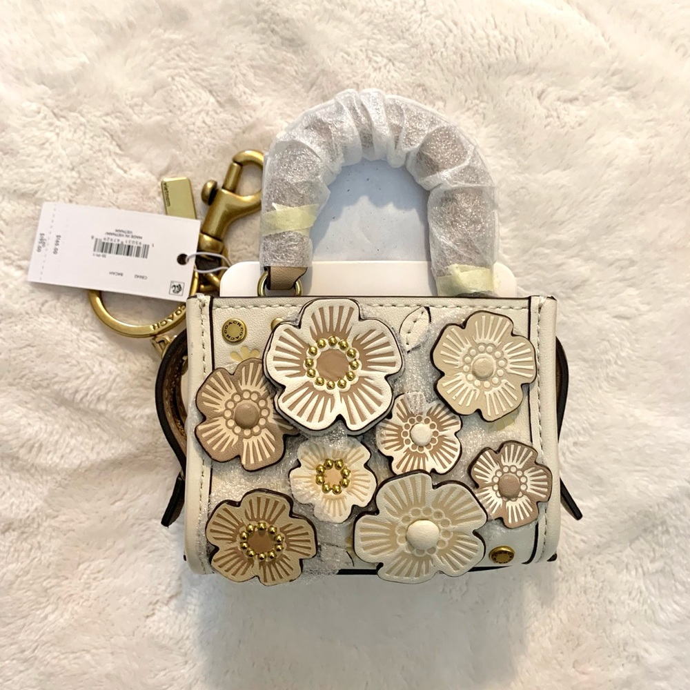 Mini Rogue Bag Charm With Tea Rose - New with Tag